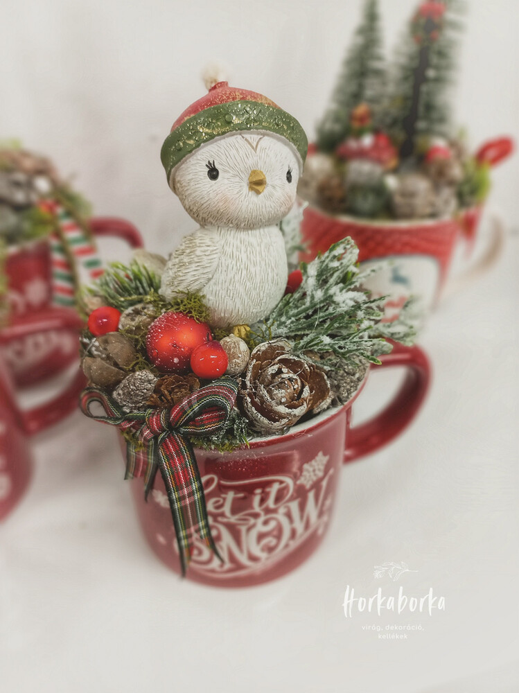 Karácsonyi bögre madárkával